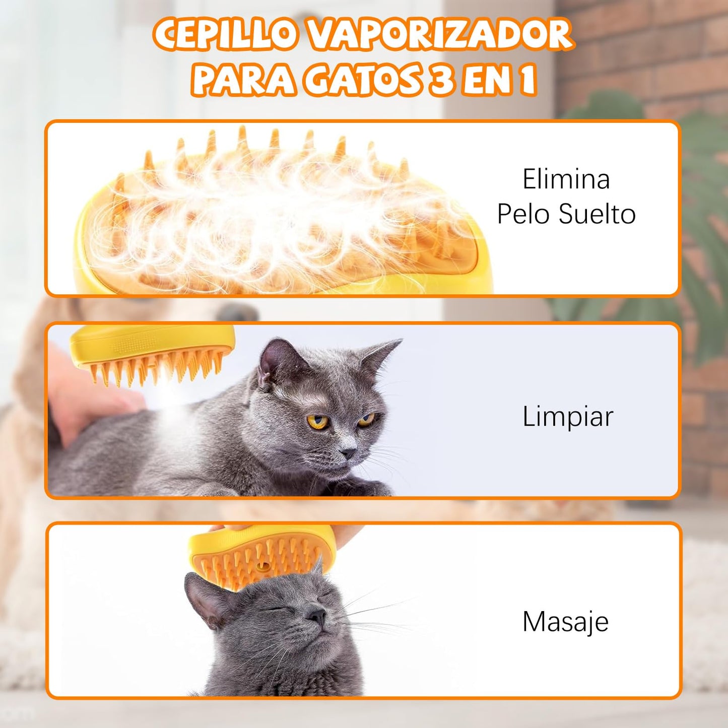 🐱 PetFresh™: ¡Revoluciona el Cuidado Animal! 🐶Cepillo 3 en 1 con Vapor + Esencia de Vainilla 🐾