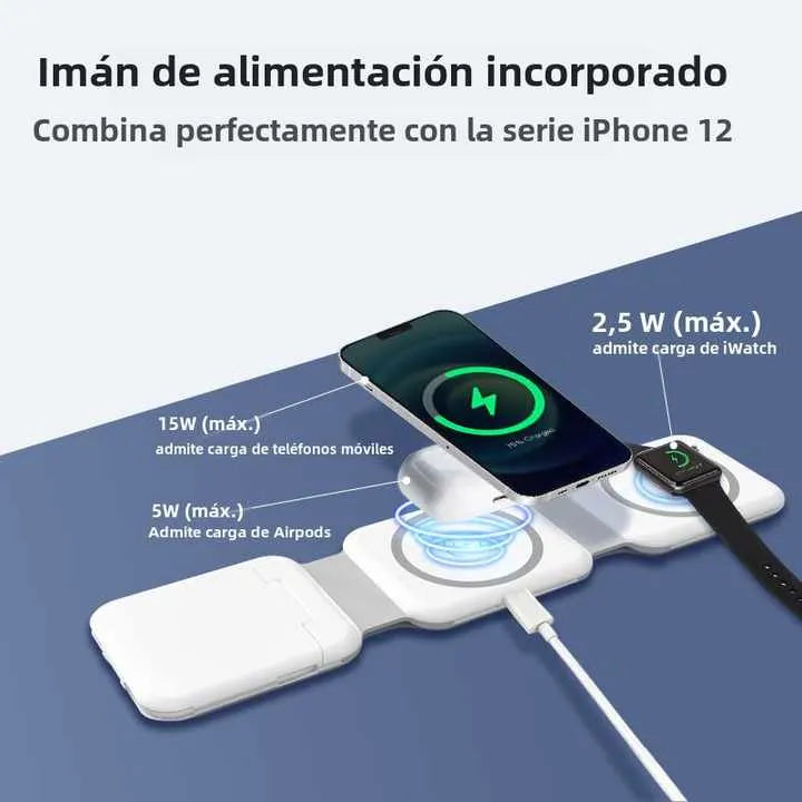 Cargador Inalámbrico 3 en 1 Mas Juego de Adaptadores Universales