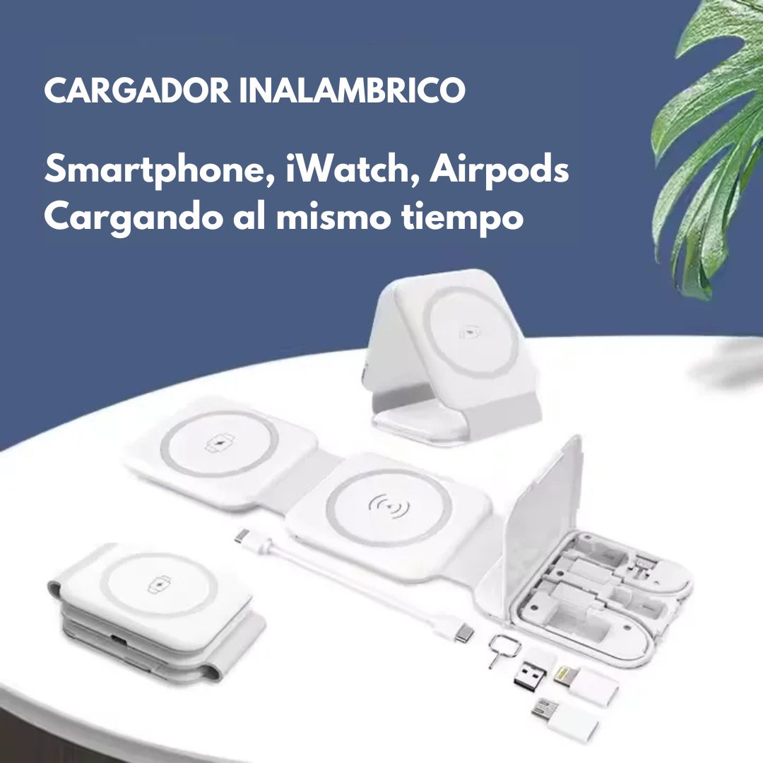 Cargador Inalámbrico 3 en 1 Mas Juego de Adaptadores Universales