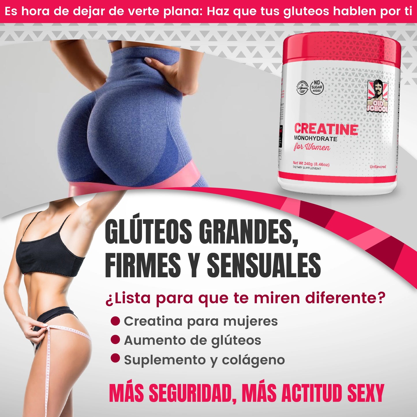 Creatina para fortalecer glúteos de mujer