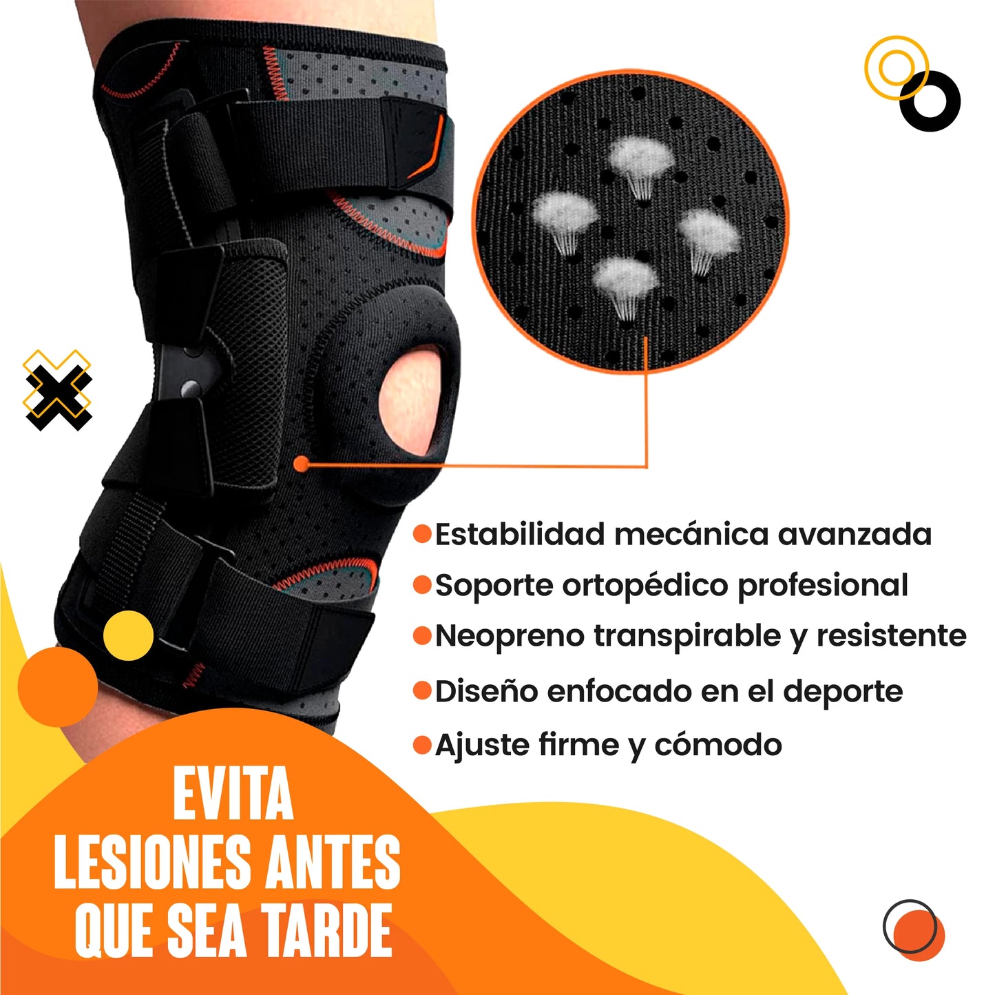 Rodillera deportiva con soporte mecánico
