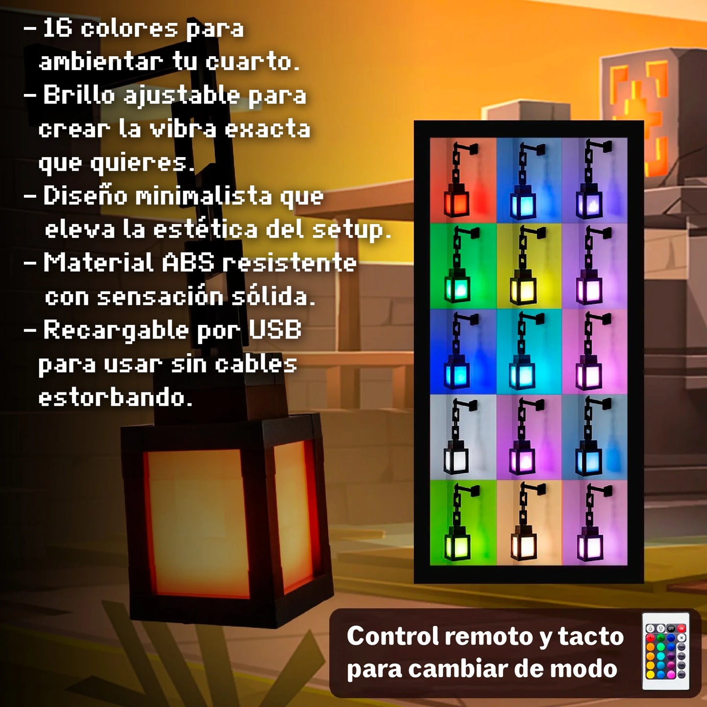 Lampara de Minecraft con juego de luces y control inalambrico