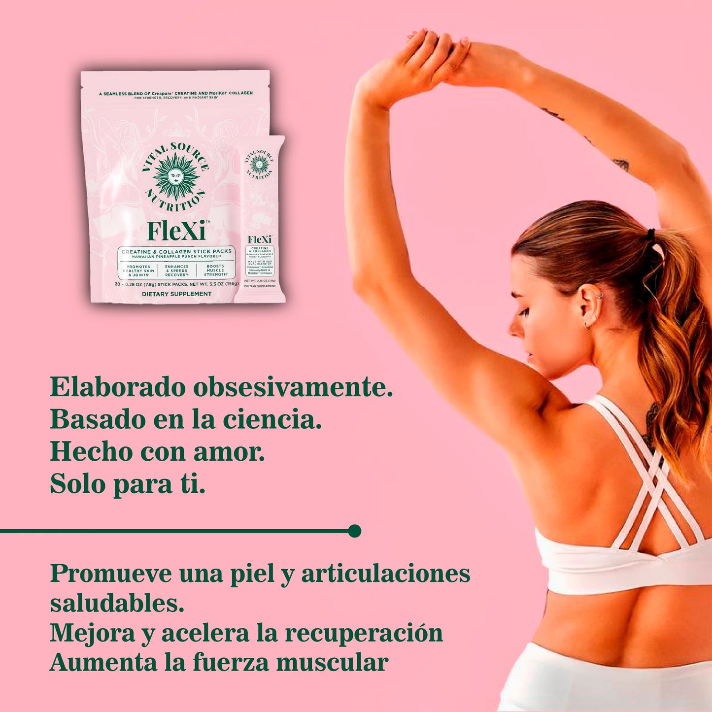 Paquetes de creatina y colágeno especializado para glúteos