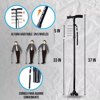 Bastón Ajustable Con Linterna y Alarma de Emergencia Incorporadas🦯🔦