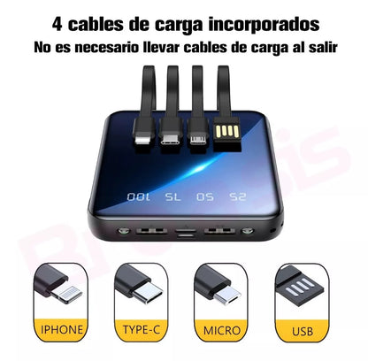 Power Bank 10000 Mah Portátil Con 4 Cables de Carga Simultáneos