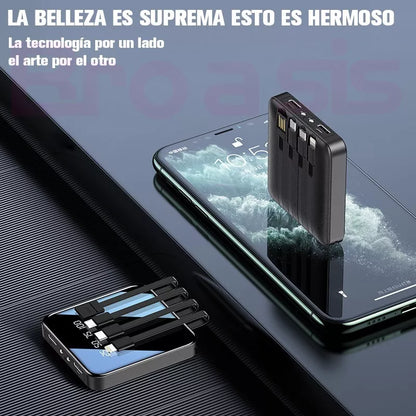 Power Bank 10000 Mah Portátil Con 4 Cables de Carga Simultáneos