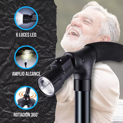Bastón Ajustable Con Linterna y Alarma de Emergencia Incorporadas🦯🔦