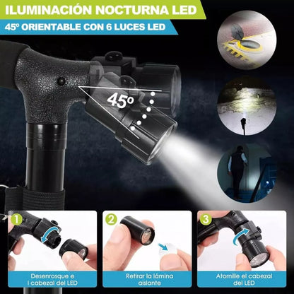Bastón Ajustable Con Linterna y Alarma de Emergencia Incorporadas🦯🔦