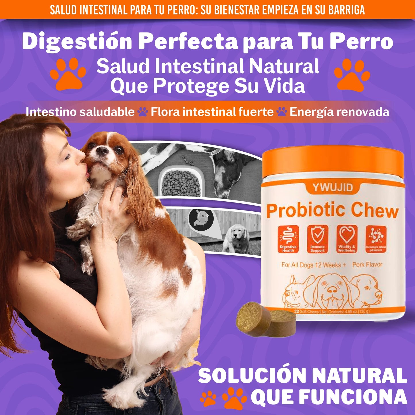 Probióticos 100 Naturales para el apoyo intestinal e inmunológico de tu mascota