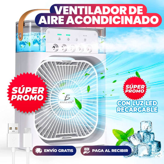 Ventilador Recargable Con Humidificador y Juego de Luces LED Todo en Uno + Esencias