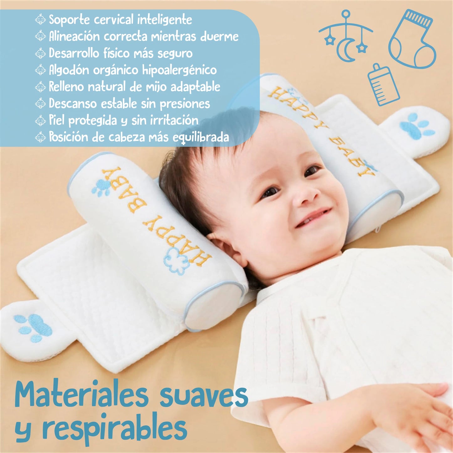 Almohada Ortopédica con Tejido Hipoalergénico y soporte cervical