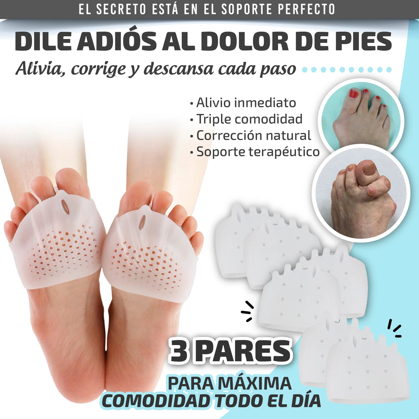 3 pares de Almohadillas terapéuticas con Separador de dedos