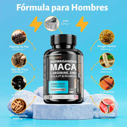 Fórmula de Energía, Vitalidad y Enfoque con Maca+Ashwagandha+Shilajit