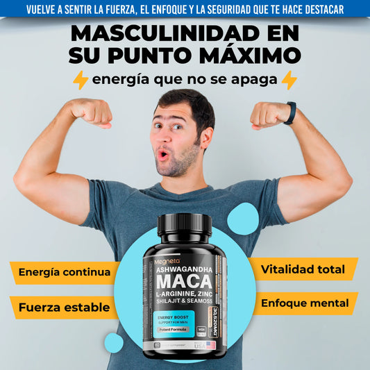Fórmula de Energía, Vitalidad y Enfoque con Maca+Ashwagandha+Shilajit